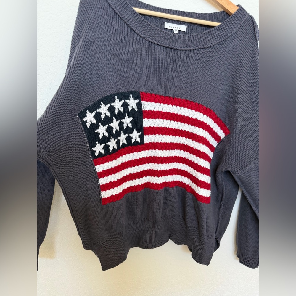 Miracle American Flag Knit Sweater Size M Americana - Picture 3 of 8